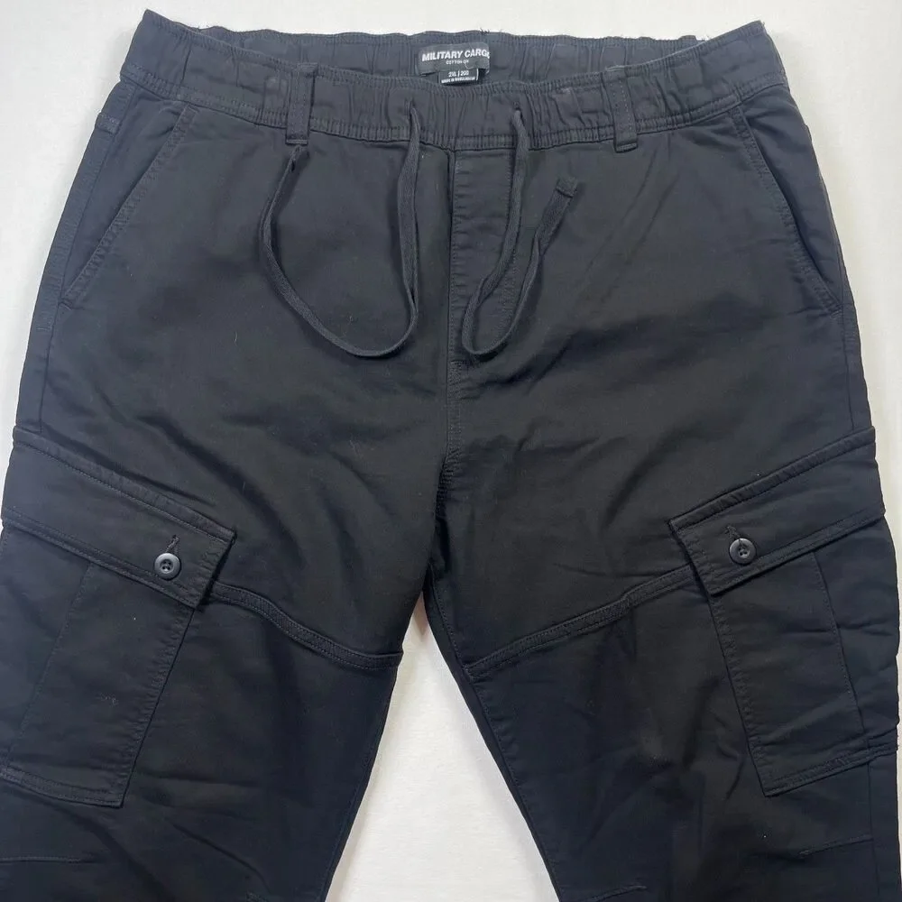 Military Cargo Pants Men's 2XL Black Big and Tall High Rise Drawstring‎
